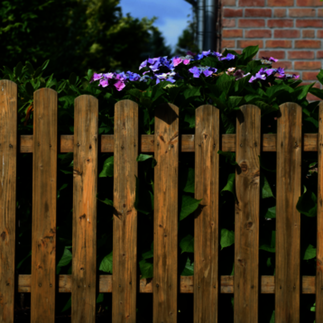 Une clôture en bois le long d'un jardin